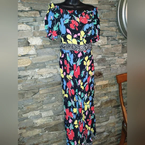 Rixo like new maxi dress, black floral size ten, off the shoulder, - Picture 2 of 11